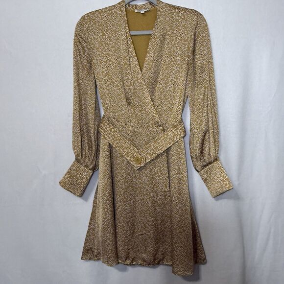 Equipment Femme Long Sleeve Yellow Floral Belted Fanetta Chic Wrap Dress Size 2 - Picture 1 of 14